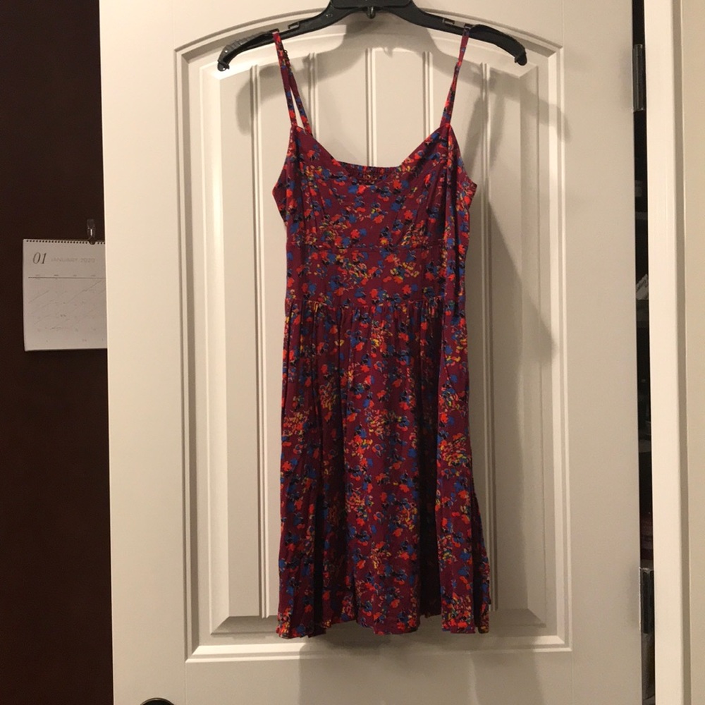 Maroon floral strap dress
